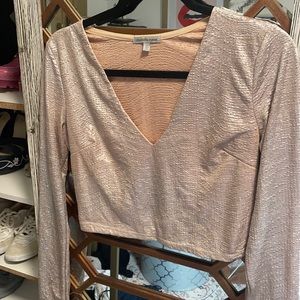 Cropped metallic long sleeve top